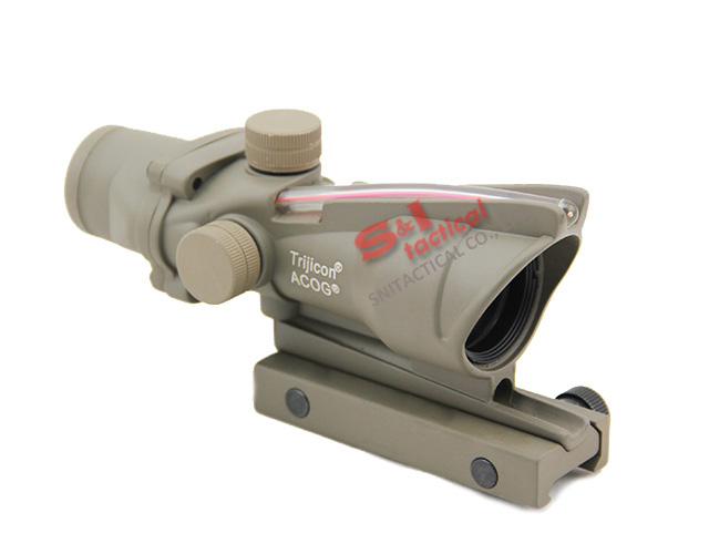 4x32 ACOG Style Optical Tactical Scope W/ Red Fiber Crosshair DE
